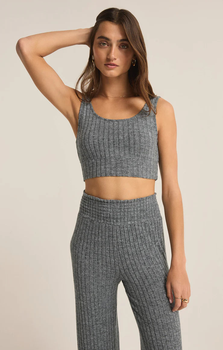 Zoe Rib Tank Bra Charcoal