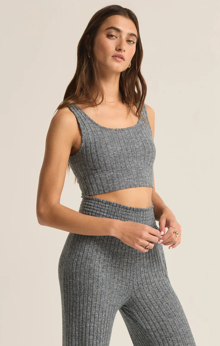 Zoe Rib Tank Bra Charcoal