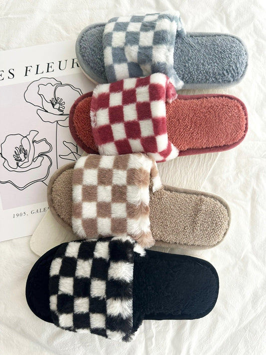 Plush Checkered Slippers