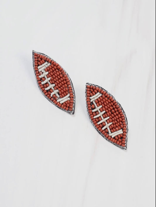 Packer Beaded Football Earring Brown