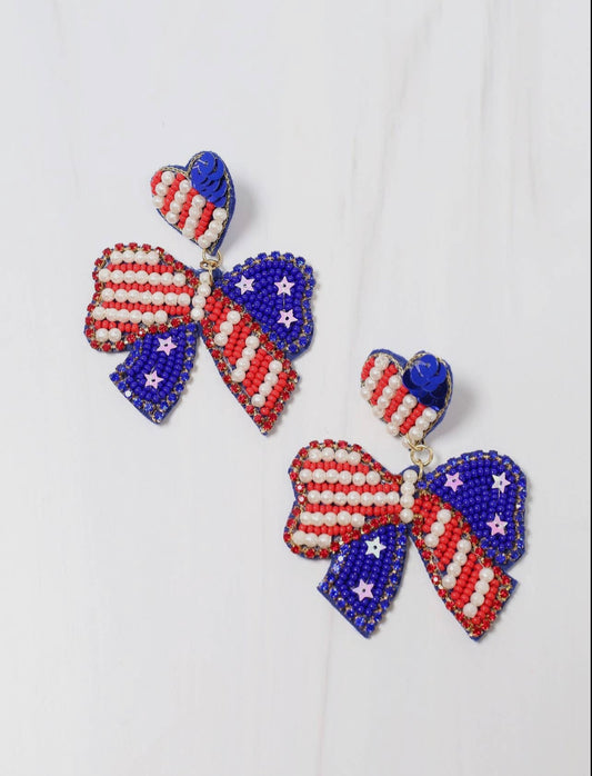 Stars and Stripes Bow Earring Tri Color