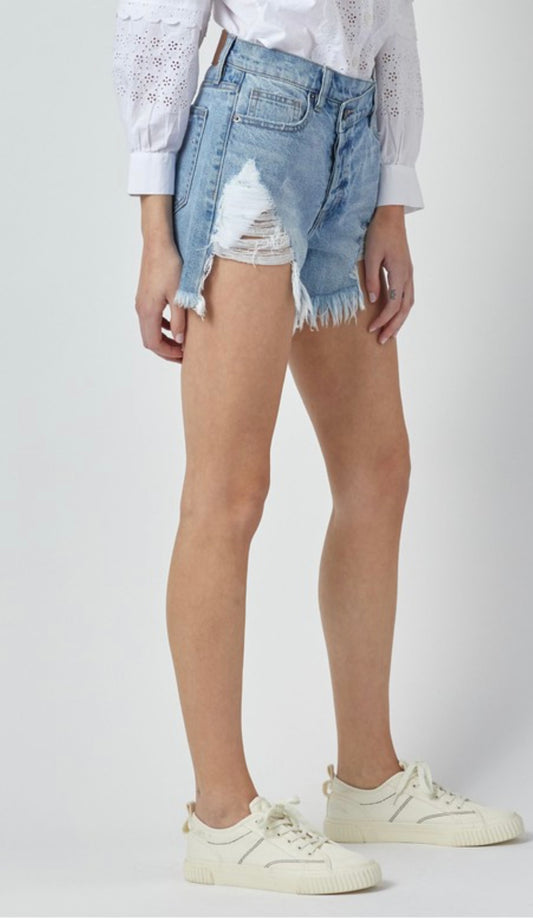 Hidden Sofie Medium Asymmetrical Waist Band Frayed Mom Shorts